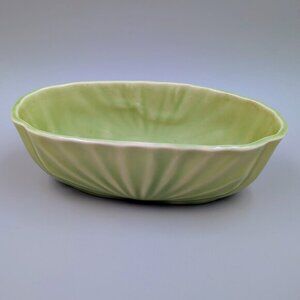 Vintage Green Ribbed Oval Planter  USA J150W - Mid-Century Modern Scalloped Bowl
